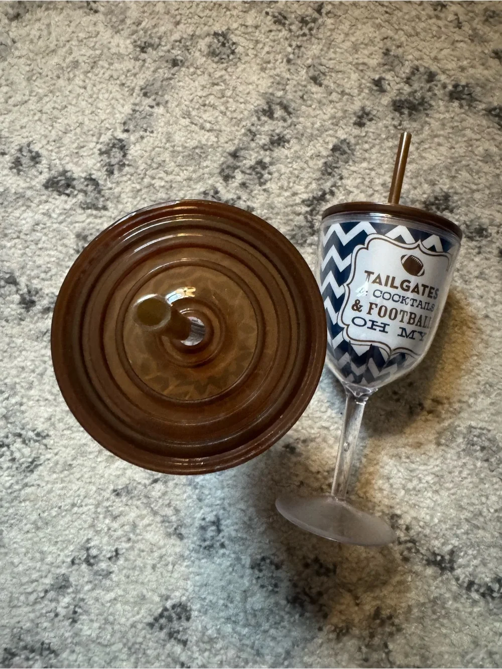 Tailgates & Cocktails Football Wine Tumbler with Straw - Blue